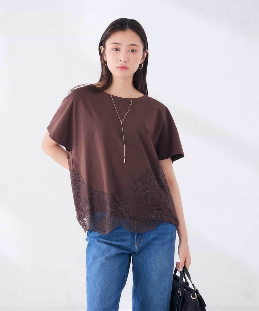K2KID33044 a.v.v(アー・ヴェ・ヴェ) ウェーブレースヘムTシャツ ブラウン
