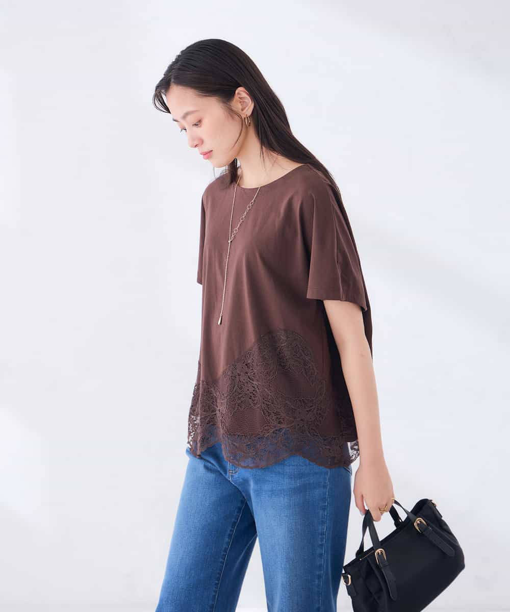 K2KID33044 a.v.v(アー・ヴェ・ヴェ) ウェーブレースヘムTシャツ ブラウン