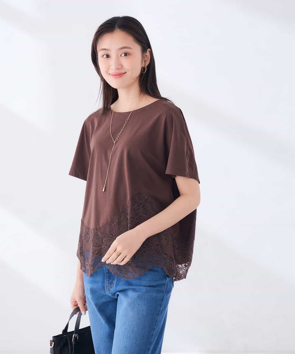 K2KID33044 a.v.v(アー・ヴェ・ヴェ) ウェーブレースヘムTシャツ ブラウン