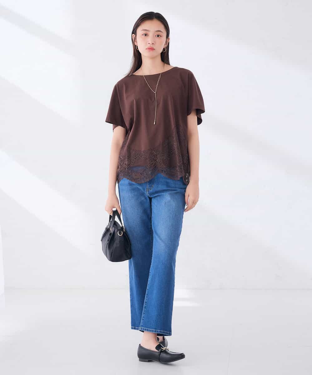 K2KID33044 a.v.v(アー・ヴェ・ヴェ) ウェーブレースヘムTシャツ ブラウン