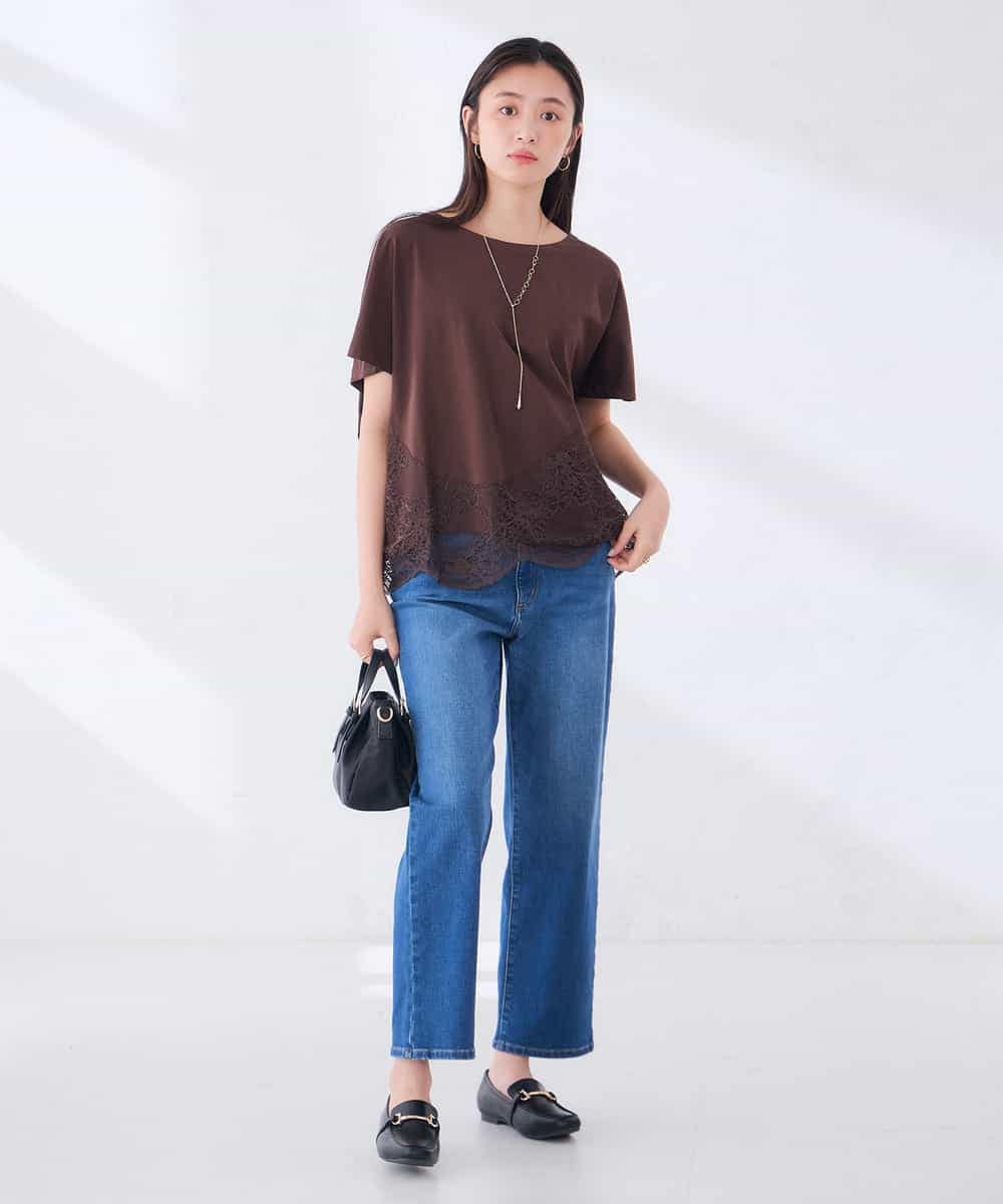 K2KID33044 a.v.v(アー・ヴェ・ヴェ) ウェーブレースヘムTシャツ ブラウン