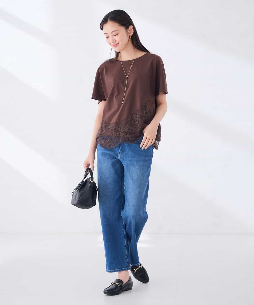 K2KID33044 a.v.v(アー・ヴェ・ヴェ) ウェーブレースヘムTシャツ ブラウン