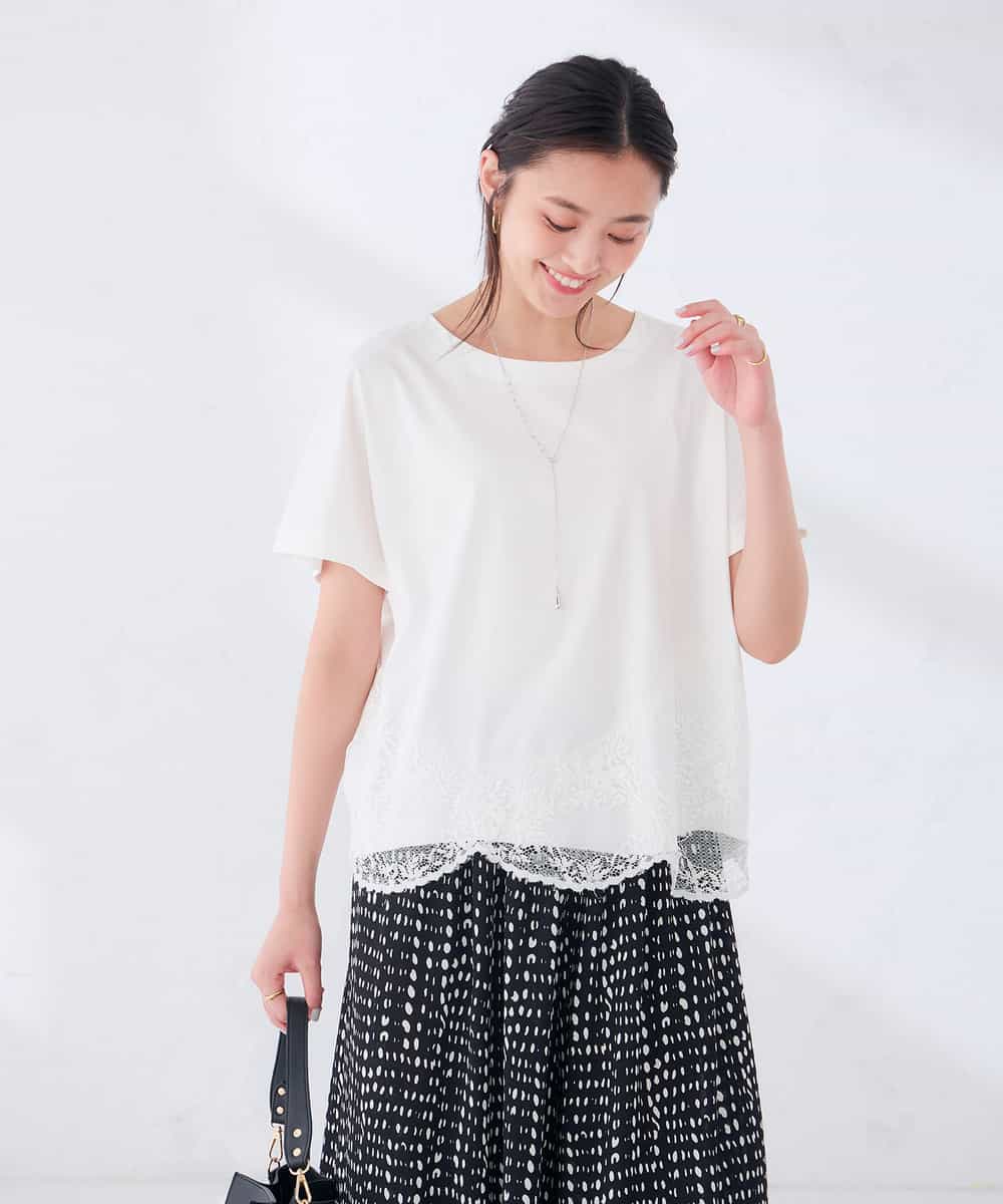 K2KID33044 a.v.v(アー・ヴェ・ヴェ) ウェーブレースヘムTシャツ ブラウン