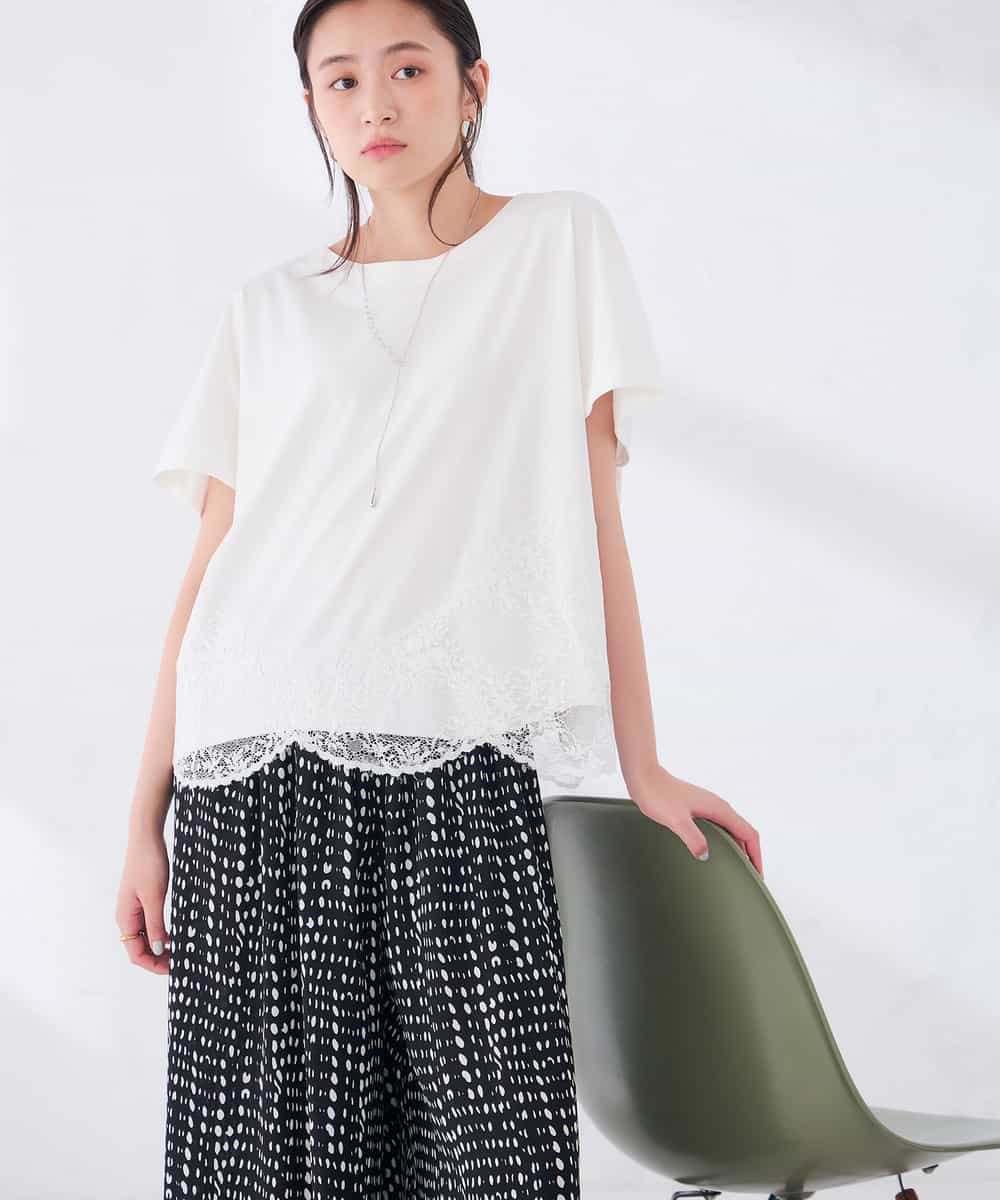 K2KID33044 a.v.v(アー・ヴェ・ヴェ) ウェーブレースヘムTシャツ ブラウン