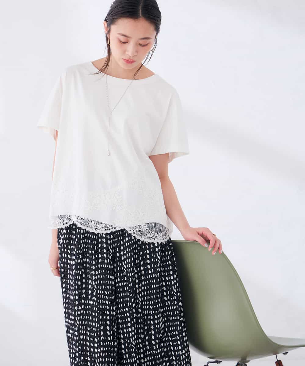 K2KID33044 a.v.v(アー・ヴェ・ヴェ) ウェーブレースヘムTシャツ ブラウン