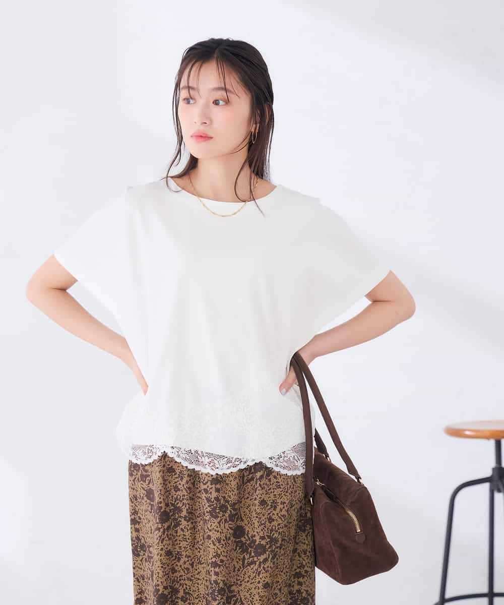 K2KID33044 a.v.v(アー・ヴェ・ヴェ) ウェーブレースヘムTシャツ ブラウン