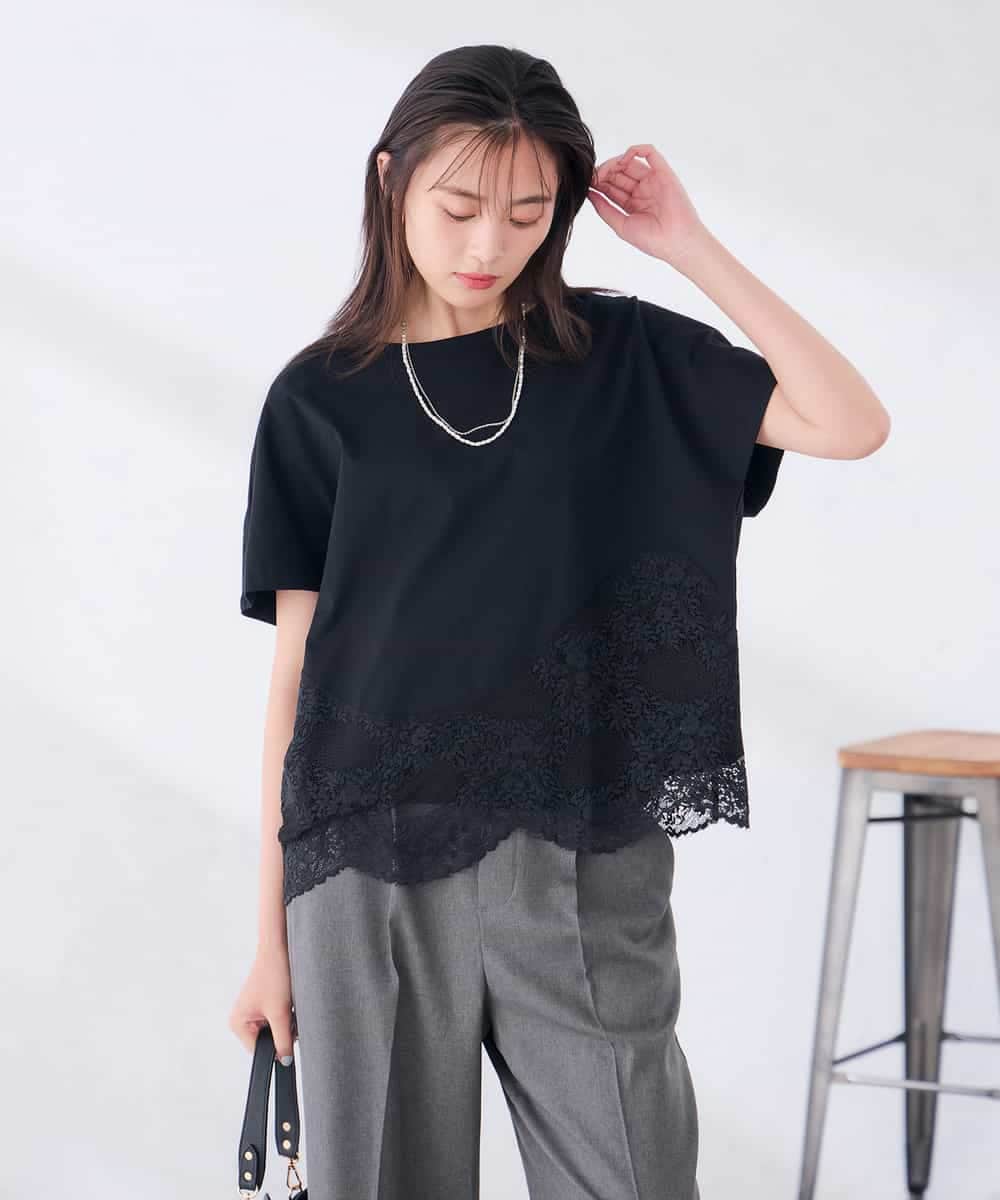 K2KID33044 a.v.v(アー・ヴェ・ヴェ) ウェーブレースヘムTシャツ ブラウン