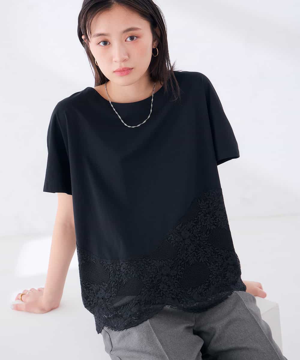 K2KID33044 a.v.v(アー・ヴェ・ヴェ) ウェーブレースヘムTシャツ ブラウン