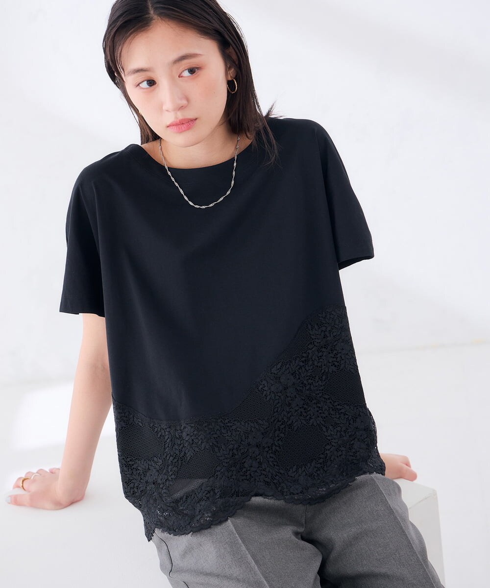 K2KID33044 a.v.v(アー・ヴェ・ヴェ) ウェーブレースヘムTシャツ ブラウン