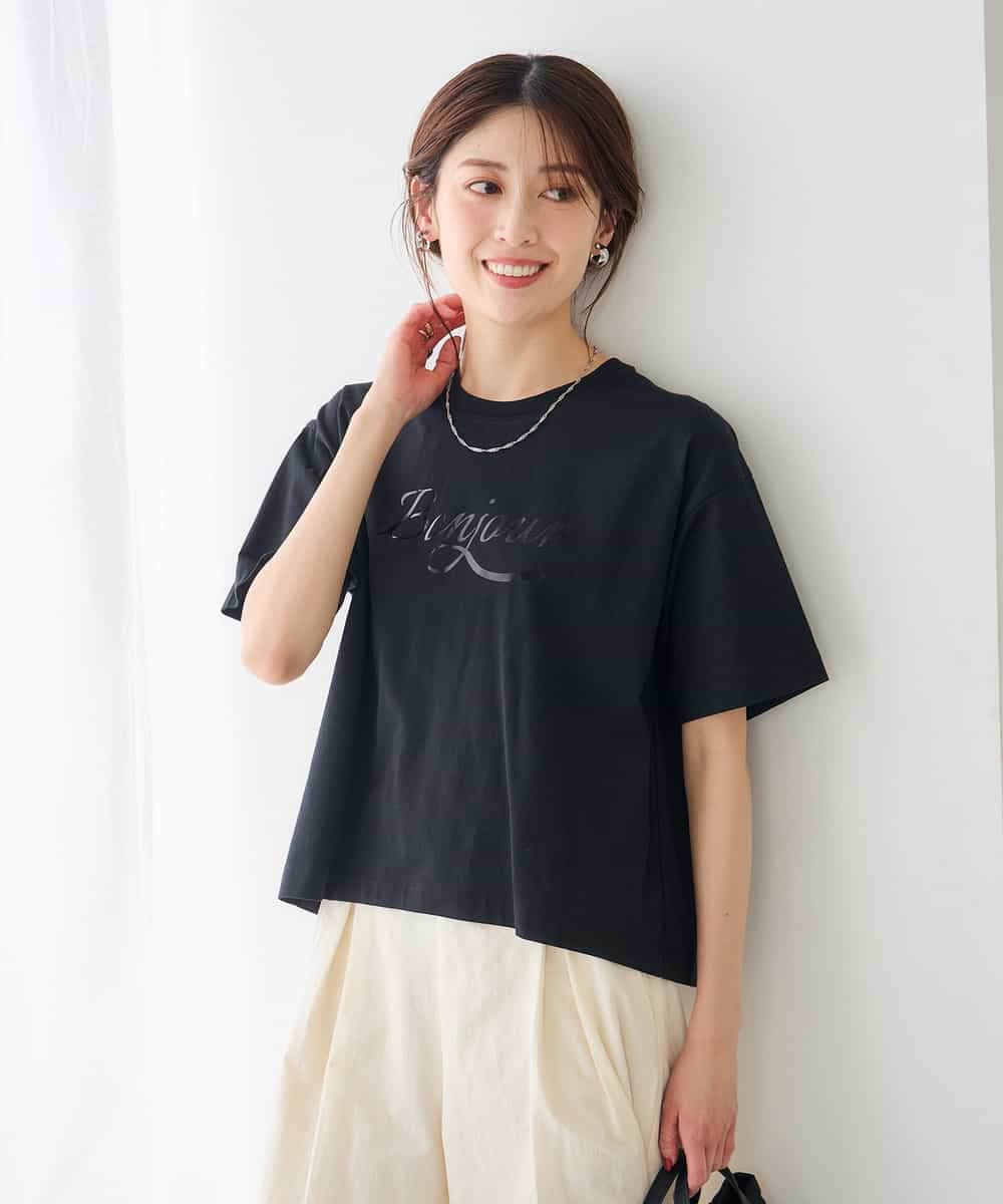K2KID48035 a.v.v(アー・ヴェ・ヴェ) 【接触冷感】クロップドロゴTシャツ ブラック