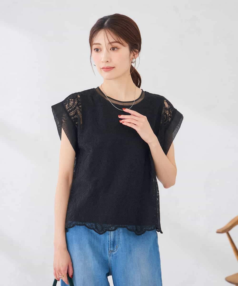 K2KID71049 a.v.v(アー・ヴェ・ヴェ) レース柄シアートップス アイボリー