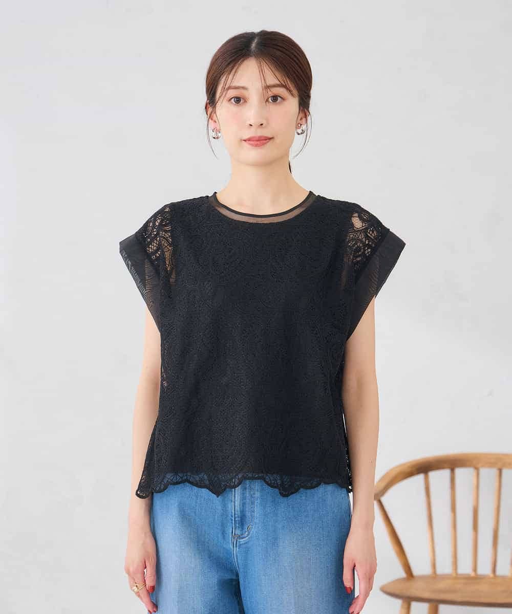 K2KID71049 a.v.v(アー・ヴェ・ヴェ) レース柄シアートップス アイボリー