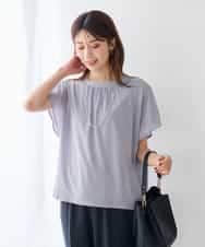 K2KID75044 a.v.v(アー・ヴェ・ヴェ) シアーギャザーネックトップス ネイビー