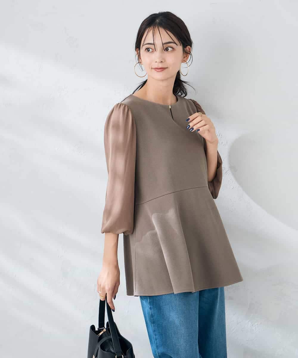 K2KJA70049 a.v.v(アー・ヴェ・ヴェ) 【WEB限定】シフォンスリーブペプラムトップス モカ