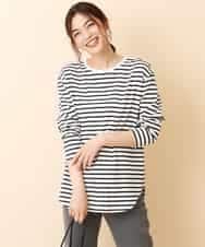 K2KJJ10029 a.v.v(アー・ヴェ・ヴェ) 【抗菌/防臭】ラウンドヘムロングスリーブＴシャツ ボーダー柄