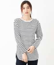 K2KJJ10029 a.v.v(アー・ヴェ・ヴェ) 【抗菌/防臭】ラウンドヘムロングスリーブＴシャツ ボーダー柄