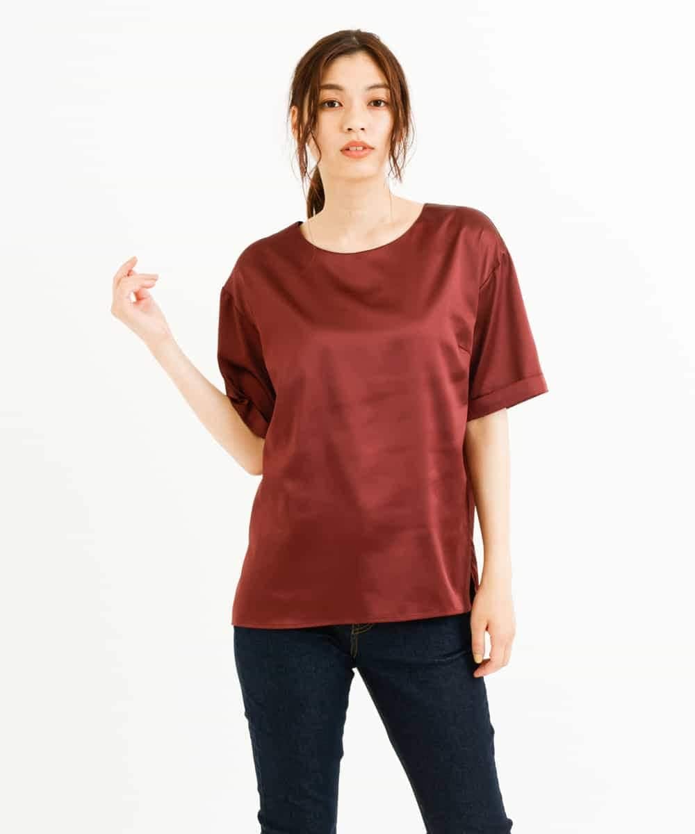K2KJM24044 a.v.v(アー・ヴェ・ヴェ) サテンTシャツライクブラウス オレンジベージュ