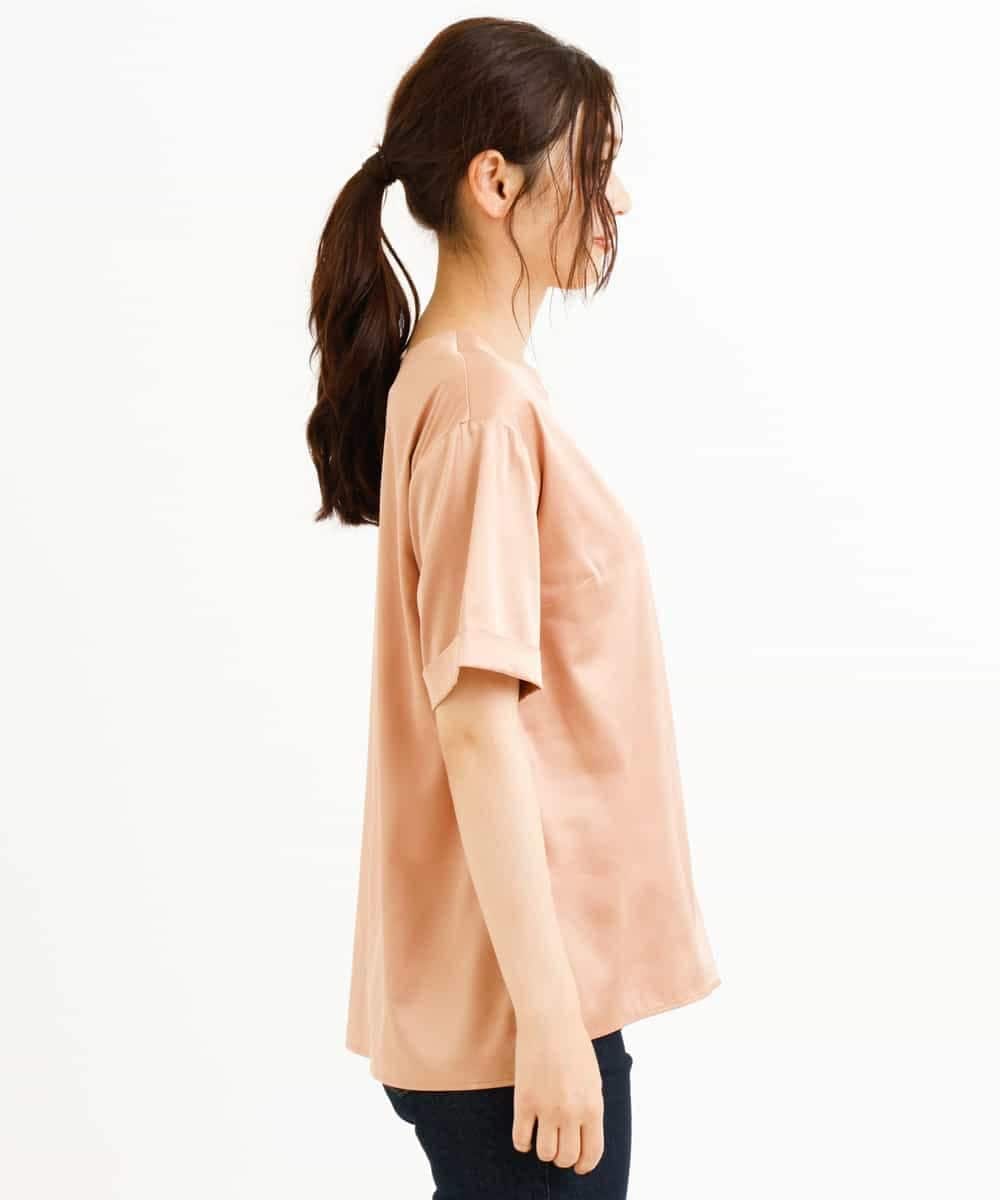 K2KJM24044 a.v.v(アー・ヴェ・ヴェ) サテンTシャツライクブラウス オレンジベージュ