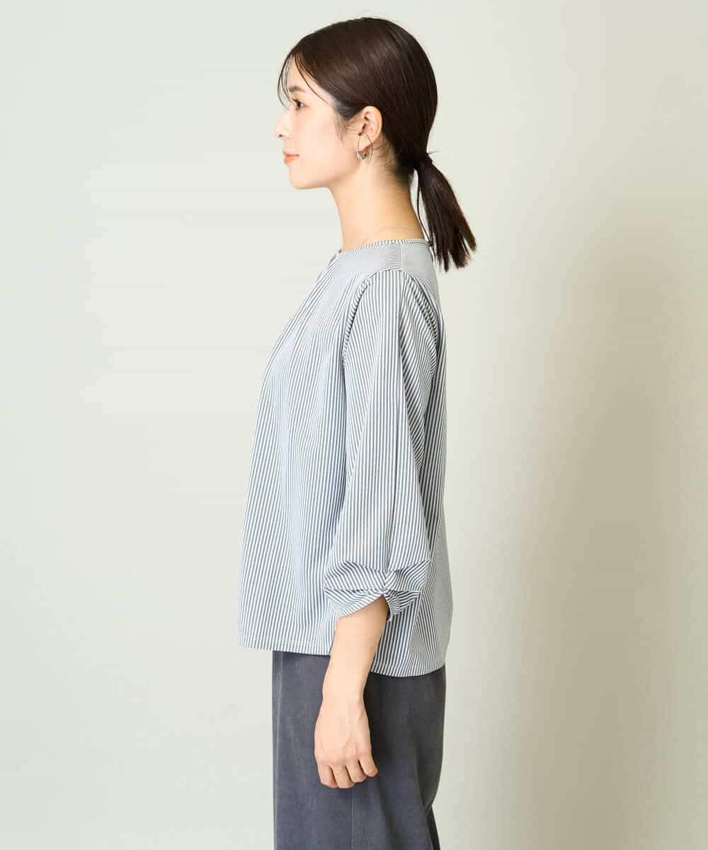 タックスリーブストライプトップス(カットソー・Tシャツ