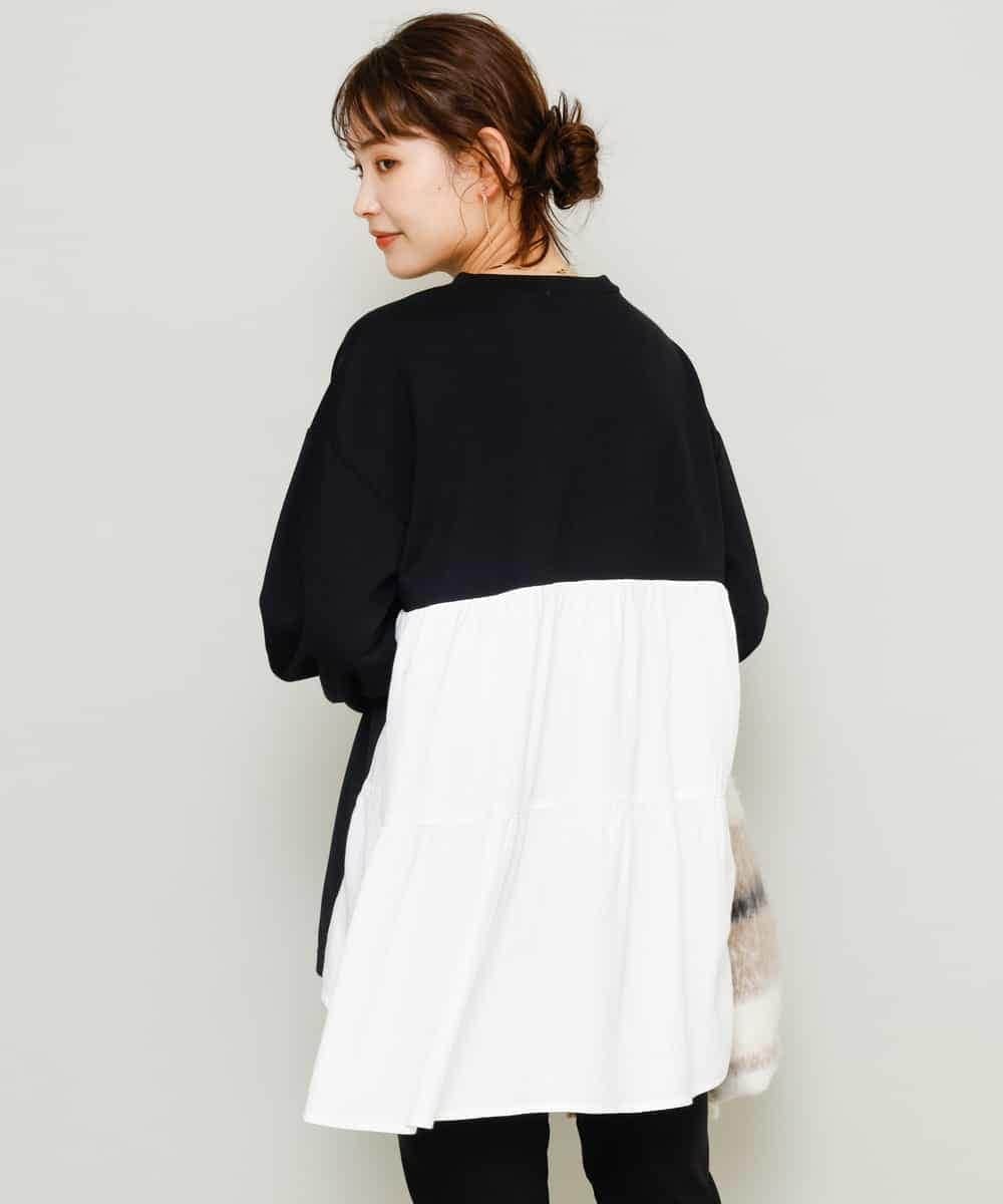 K2KKM31039 a.v.v(アー・ヴェ・ヴェ) バックティアードチュニックトップス ブラック×オフ白