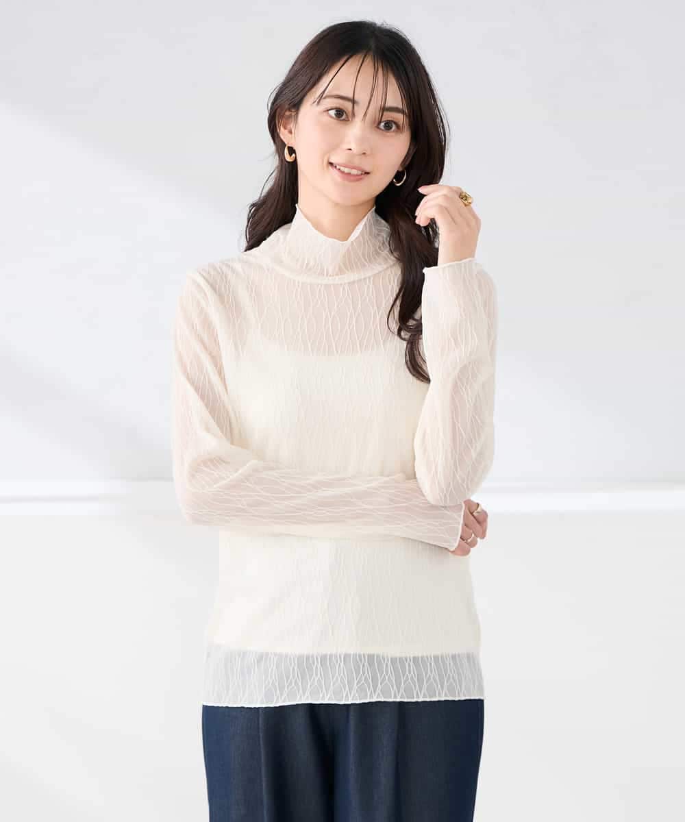 K2KTD06029 a.v.v(アー・ヴェ・ヴェ) シアーウェーブハイネックカットソー アイボリー