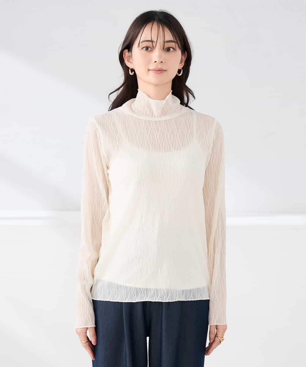 K2KTD06029 a.v.v(アー・ヴェ・ヴェ) シアーウェーブハイネックカットソー アイボリー