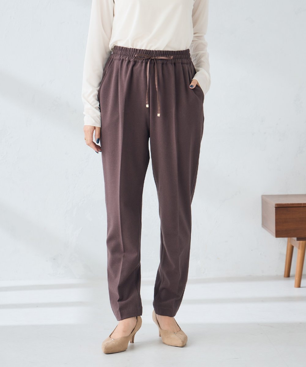 K2LAD14049 a.v.v(アー・ヴェ・ヴェ) 【イージーケア/洗える/ストレッチ】裏起毛美ラクるイージーテーパードパンツ ライトピンク