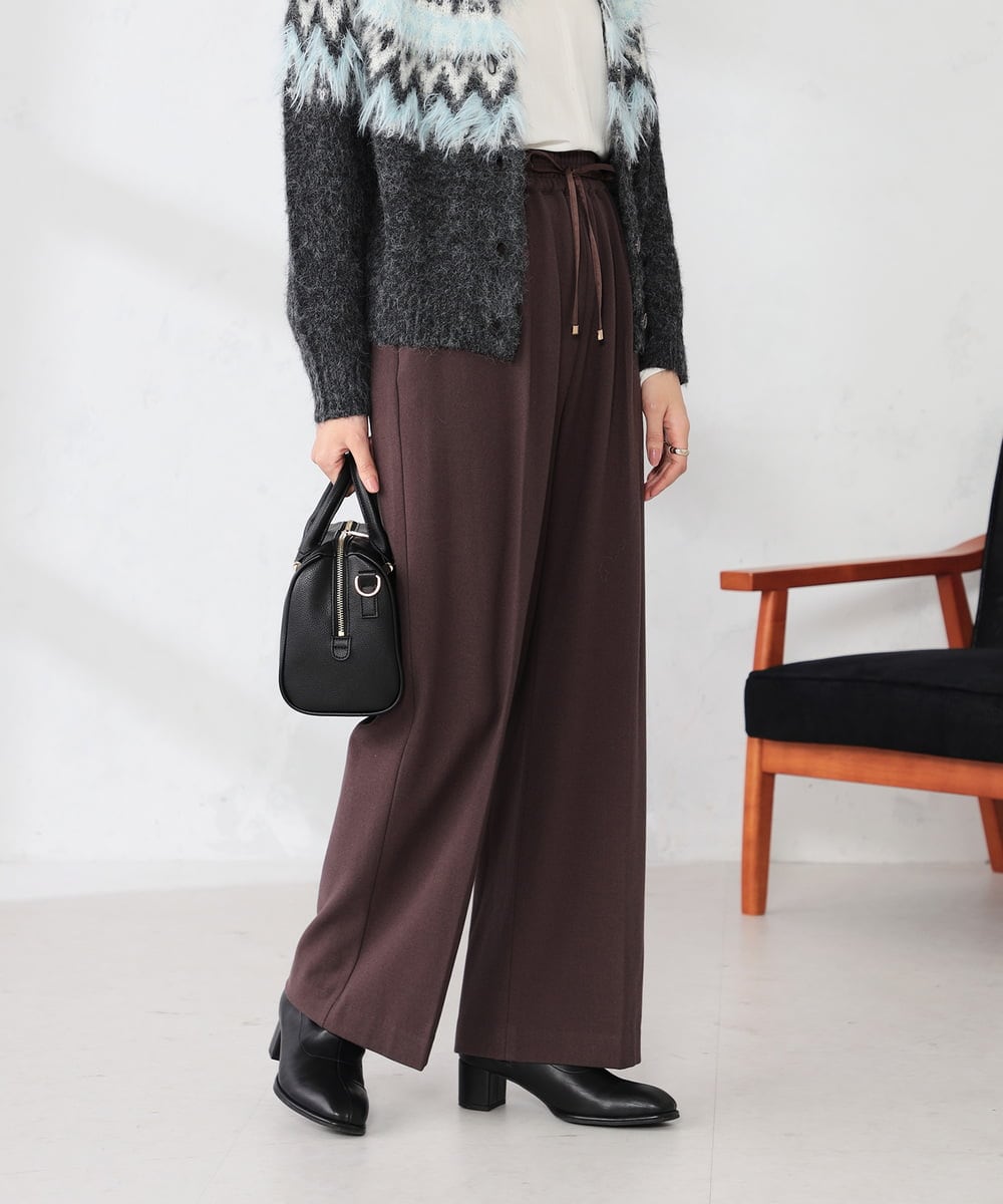 K2LAD15049 a.v.v(アー・ヴェ・ヴェ) 【イージーケア/洗える/ストレッチ】裏起毛美ラクるイージーワイドパンツ ピンク