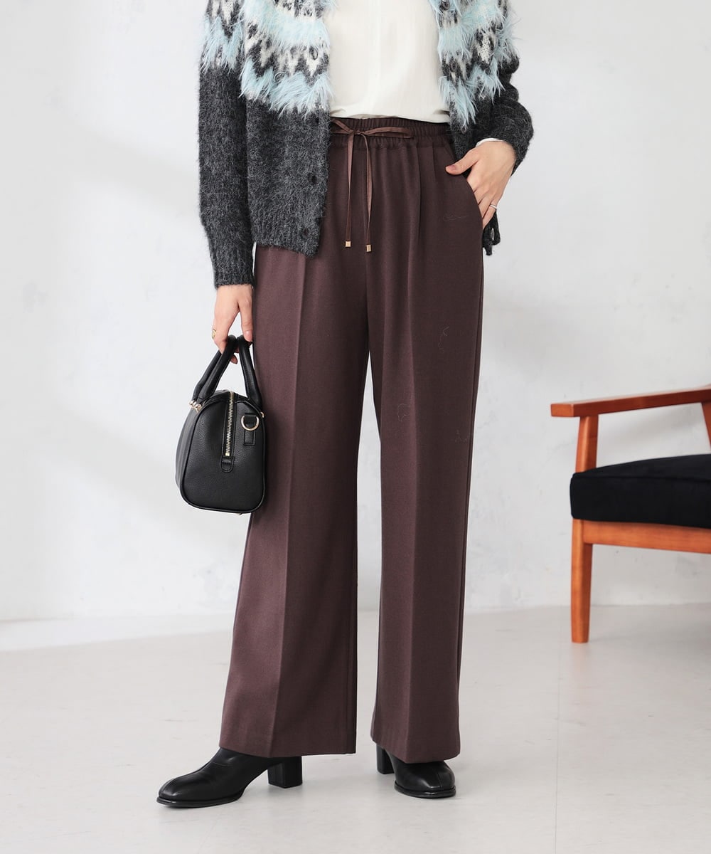 K2LAD15049 a.v.v(アー・ヴェ・ヴェ) 【イージーケア/洗える/ストレッチ】裏起毛美ラクるイージーワイドパンツ ピンク