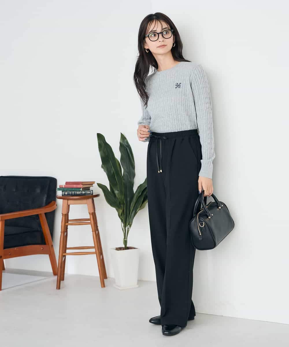 K2LAD15049 a.v.v(アー・ヴェ・ヴェ) 【イージーケア/洗える/ストレッチ】裏起毛美ラクるイージーワイドパンツ ピンク