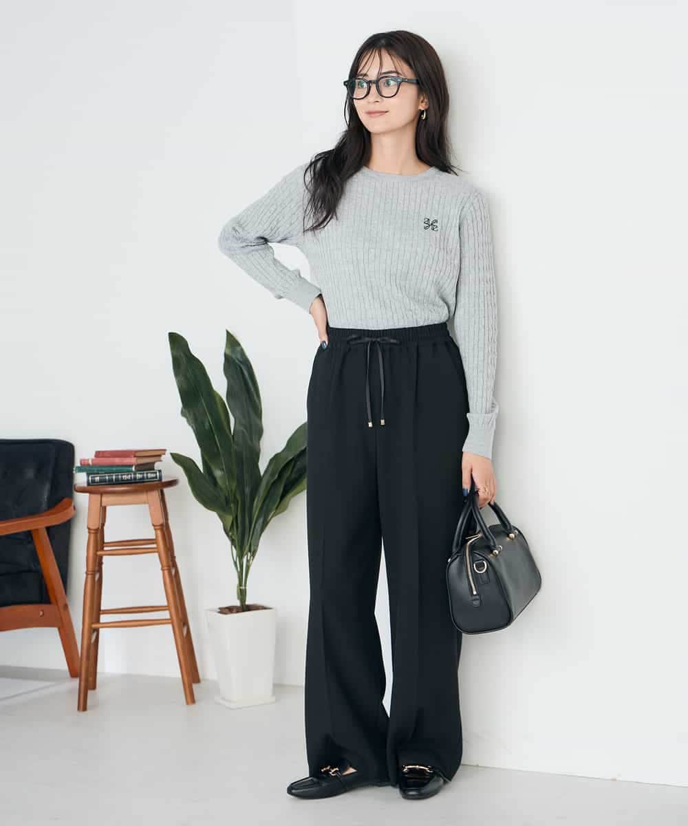 K2LAD15049 a.v.v(アー・ヴェ・ヴェ) 【イージーケア/洗える/ストレッチ】裏起毛美ラクるイージーワイドパンツ ピンク