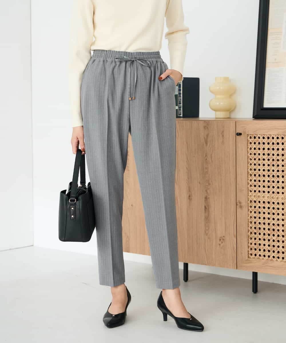 K2LAD16049 a.v.v(アー・ヴェ・ヴェ) 【イージーケア/洗える/ストレッチ】裏起毛美ラクるイージーストライプテーパードパンツ ストライプ