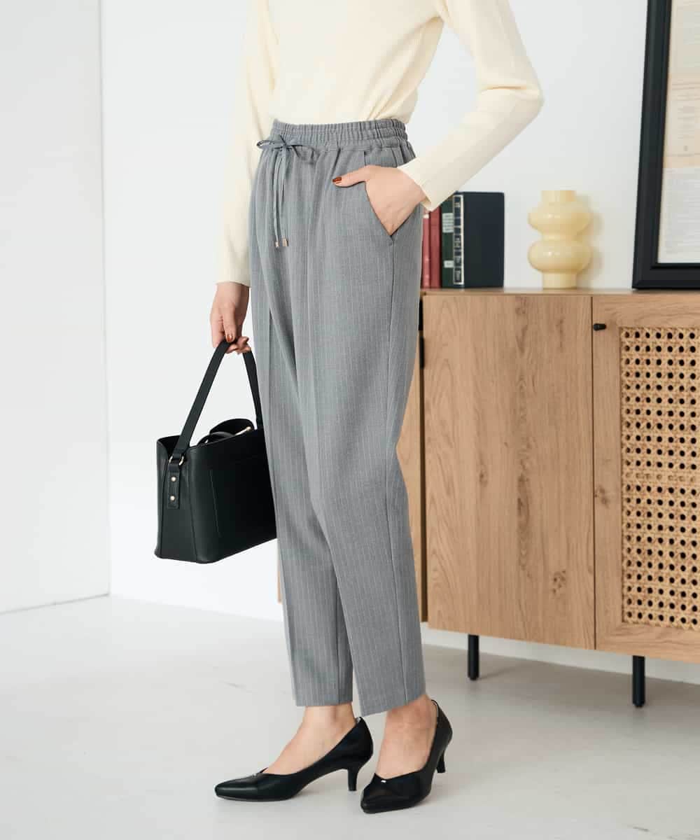 K2LAD16049 a.v.v(アー・ヴェ・ヴェ) 【イージーケア/洗える/ストレッチ】裏起毛美ラクるイージーストライプテーパードパンツ ストライプ