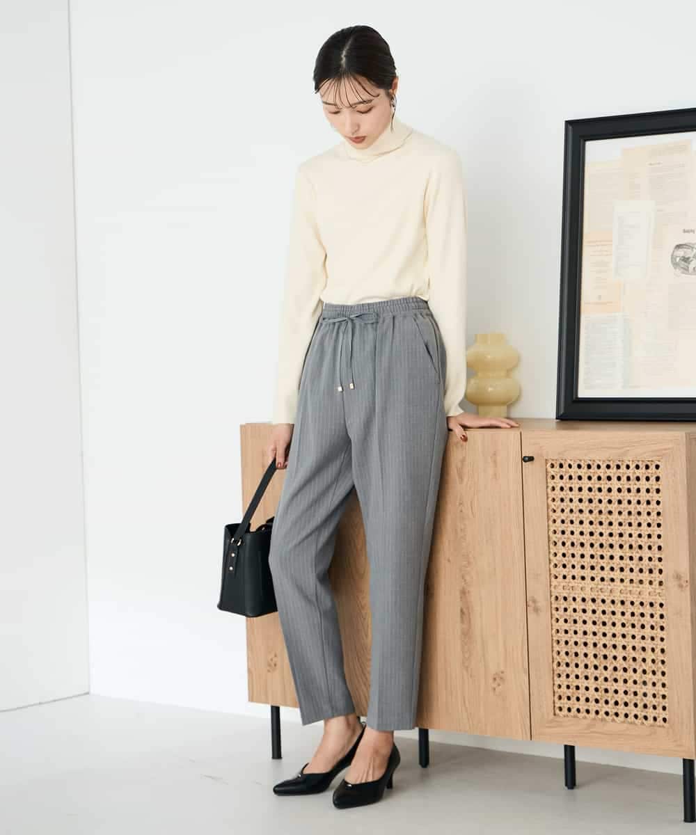 K2LAD16049 a.v.v(アー・ヴェ・ヴェ) 【イージーケア/洗える/ストレッチ】裏起毛美ラクるイージーストライプテーパードパンツ ストライプ