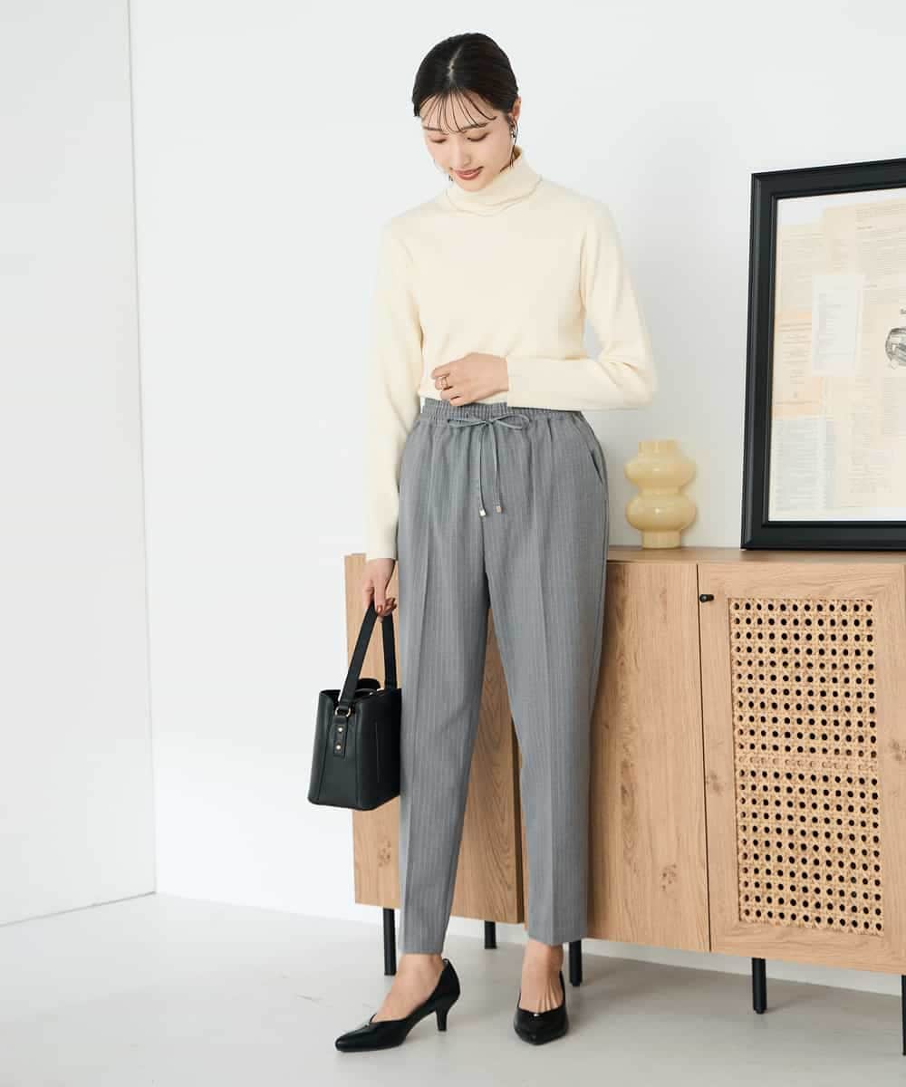 K2LAD16049 a.v.v(アー・ヴェ・ヴェ) 【イージーケア/洗える/ストレッチ】裏起毛美ラクるイージーストライプテーパードパンツ ストライプ