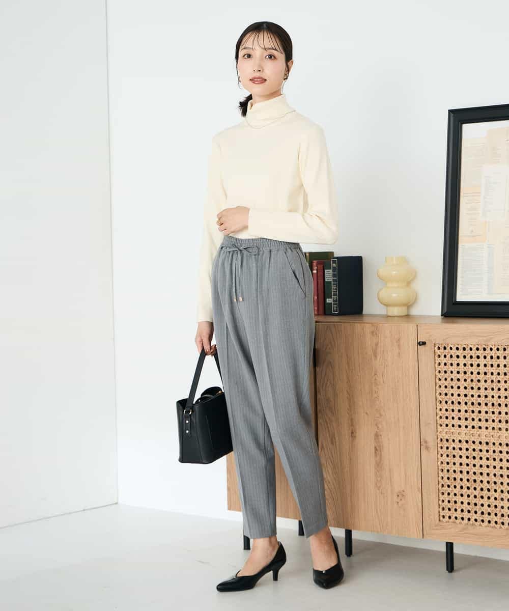 K2LAD16049 a.v.v(アー・ヴェ・ヴェ) 【イージーケア/洗える/ストレッチ】裏起毛美ラクるイージーストライプテーパードパンツ ストライプ