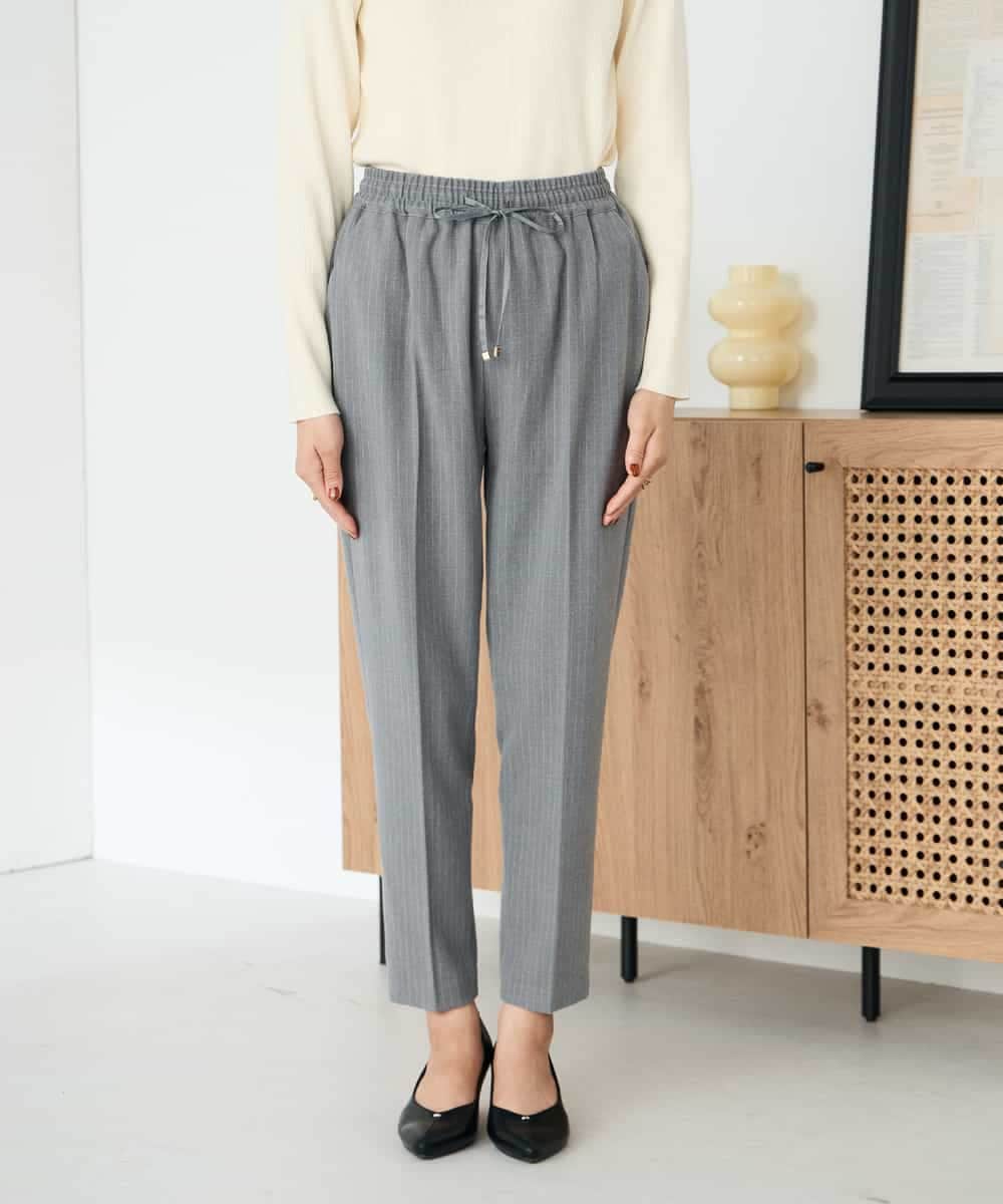 K2LAD16049 a.v.v(アー・ヴェ・ヴェ) 【イージーケア/洗える/ストレッチ】裏起毛美ラクるイージーストライプテーパードパンツ ストライプ