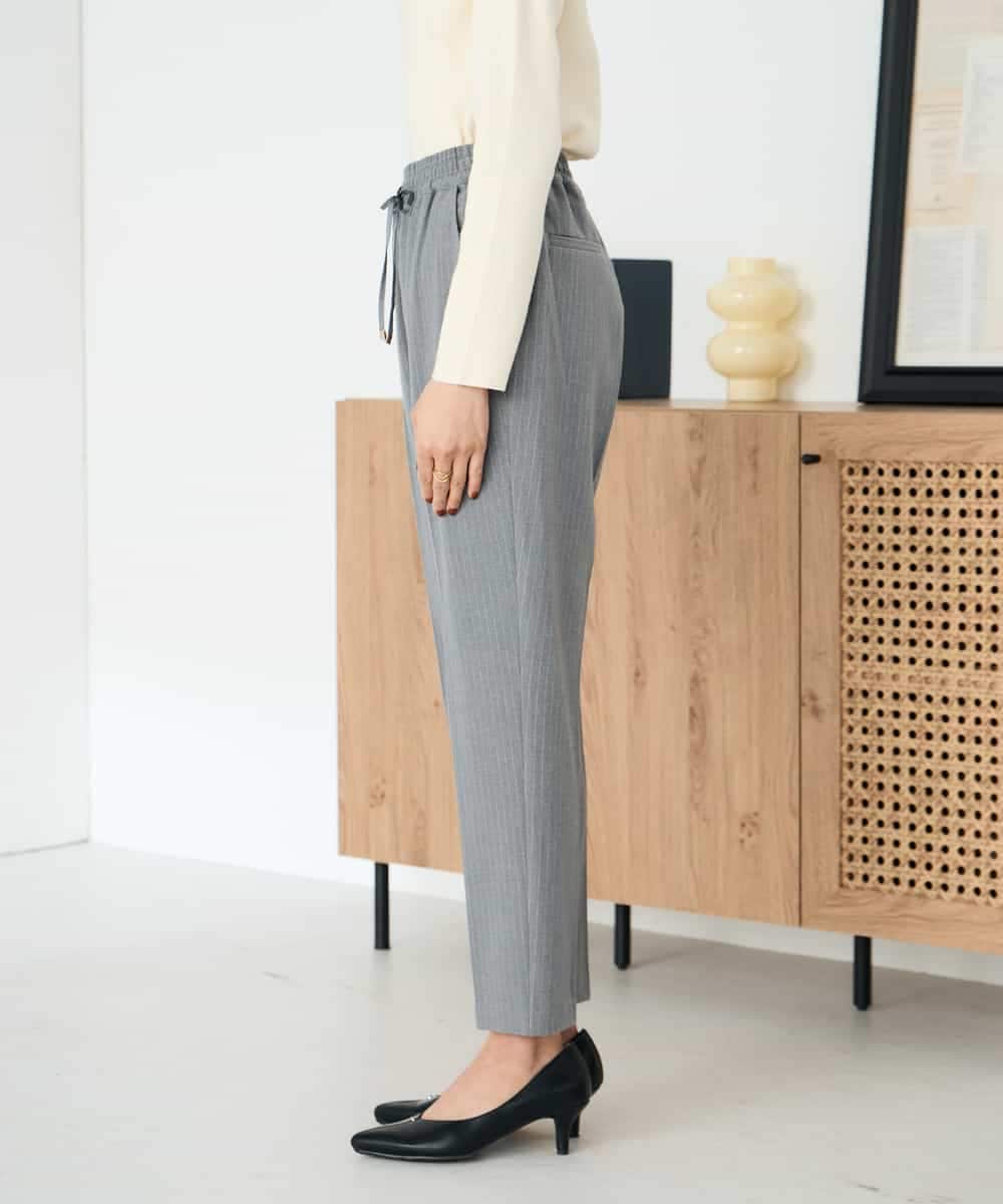 K2LAD16049 a.v.v(アー・ヴェ・ヴェ) 【イージーケア/洗える/ストレッチ】裏起毛美ラクるイージーストライプテーパードパンツ ストライプ