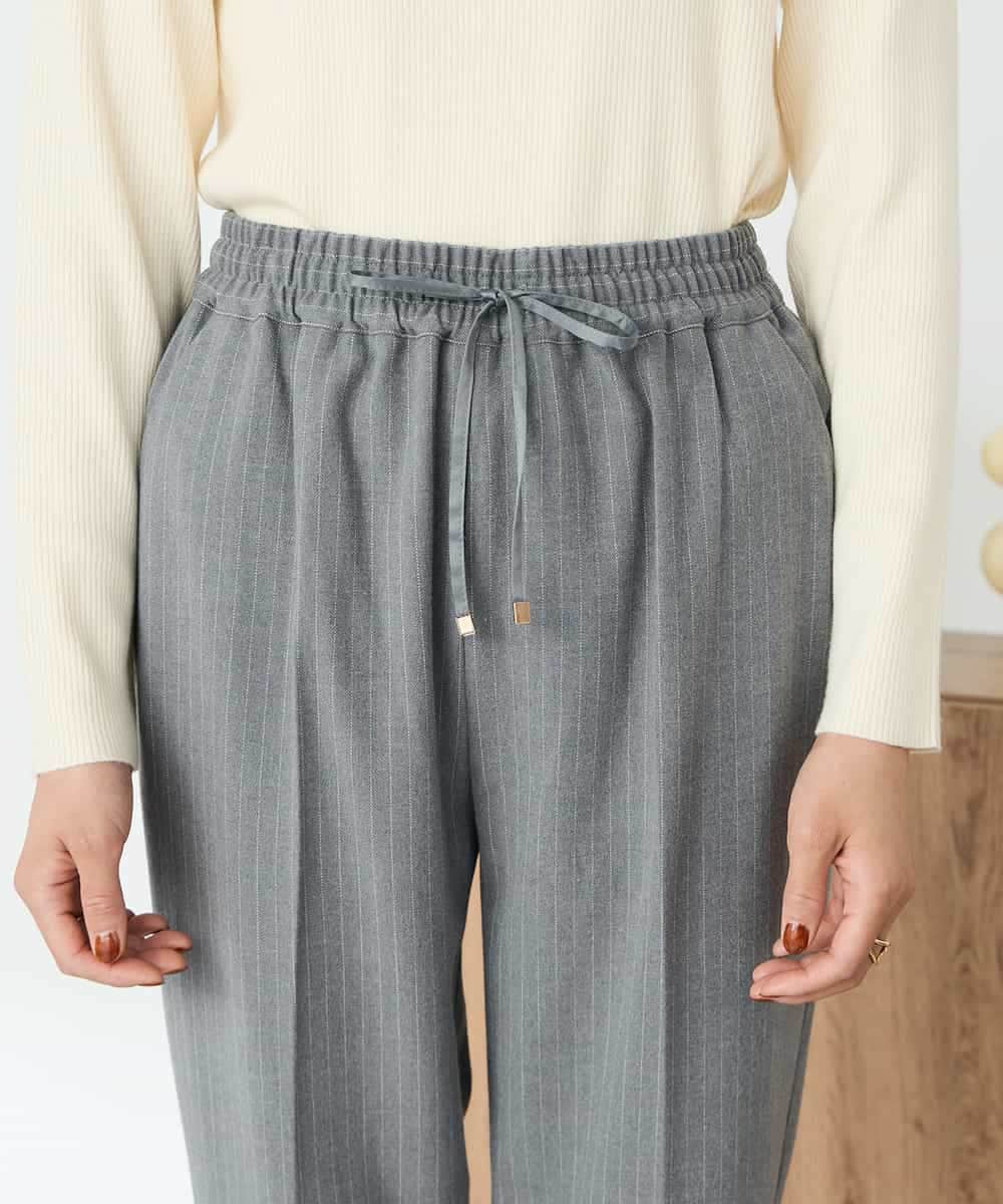 K2LAD16049 a.v.v(アー・ヴェ・ヴェ) 【イージーケア/洗える/ストレッチ】裏起毛美ラクるイージーストライプテーパードパンツ ストライプ