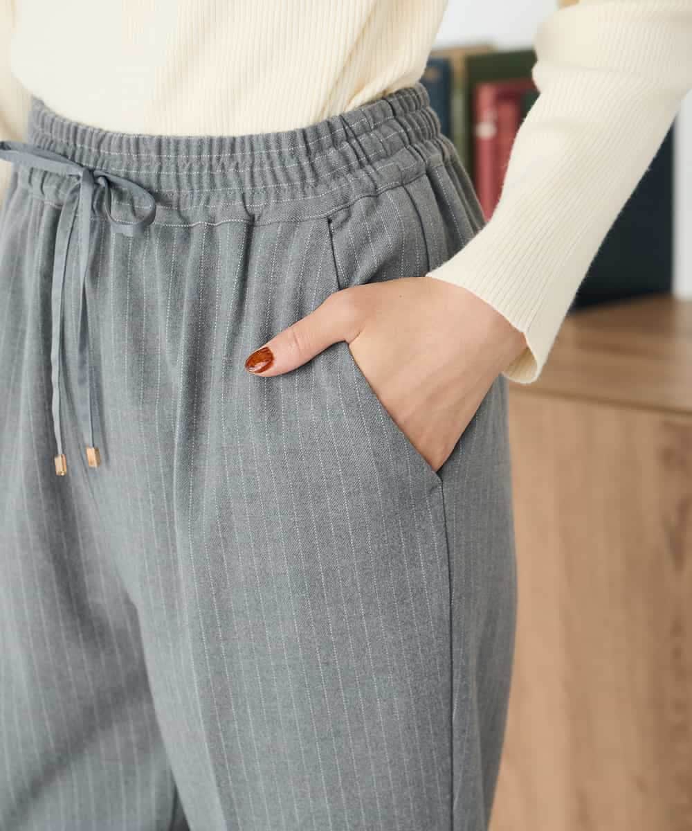 K2LAD16049 a.v.v(アー・ヴェ・ヴェ) 【イージーケア/洗える/ストレッチ】裏起毛美ラクるイージーストライプテーパードパンツ ストライプ