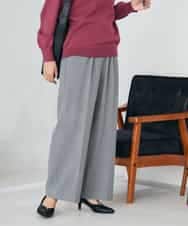 K2LAD17054 a.v.v(アー・ヴェ・ヴェ) 【イージーケア/洗える/ストレッチ】裏起毛美ラクるイージーストライプワイドパンツ ストライプ