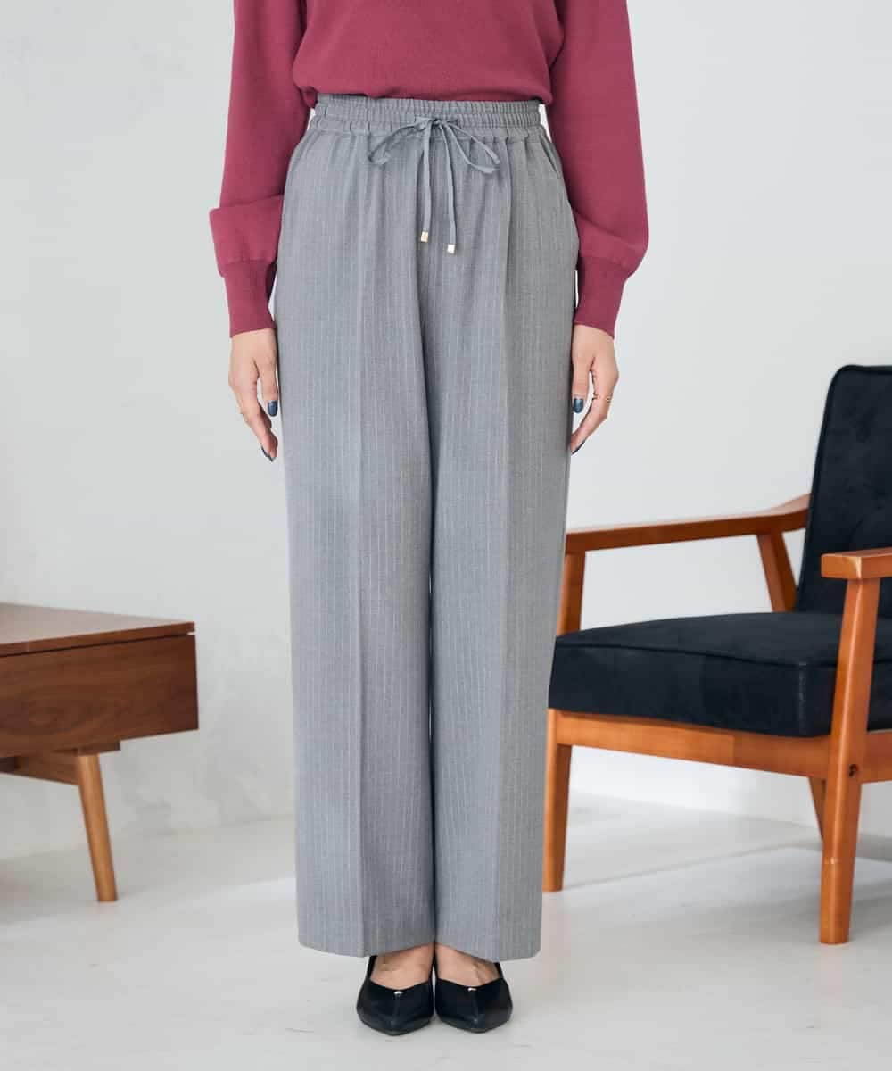 K2LAD17054 a.v.v(アー・ヴェ・ヴェ) 【イージーケア/洗える/ストレッチ】裏起毛美ラクるイージーストライプワイドパンツ ストライプ