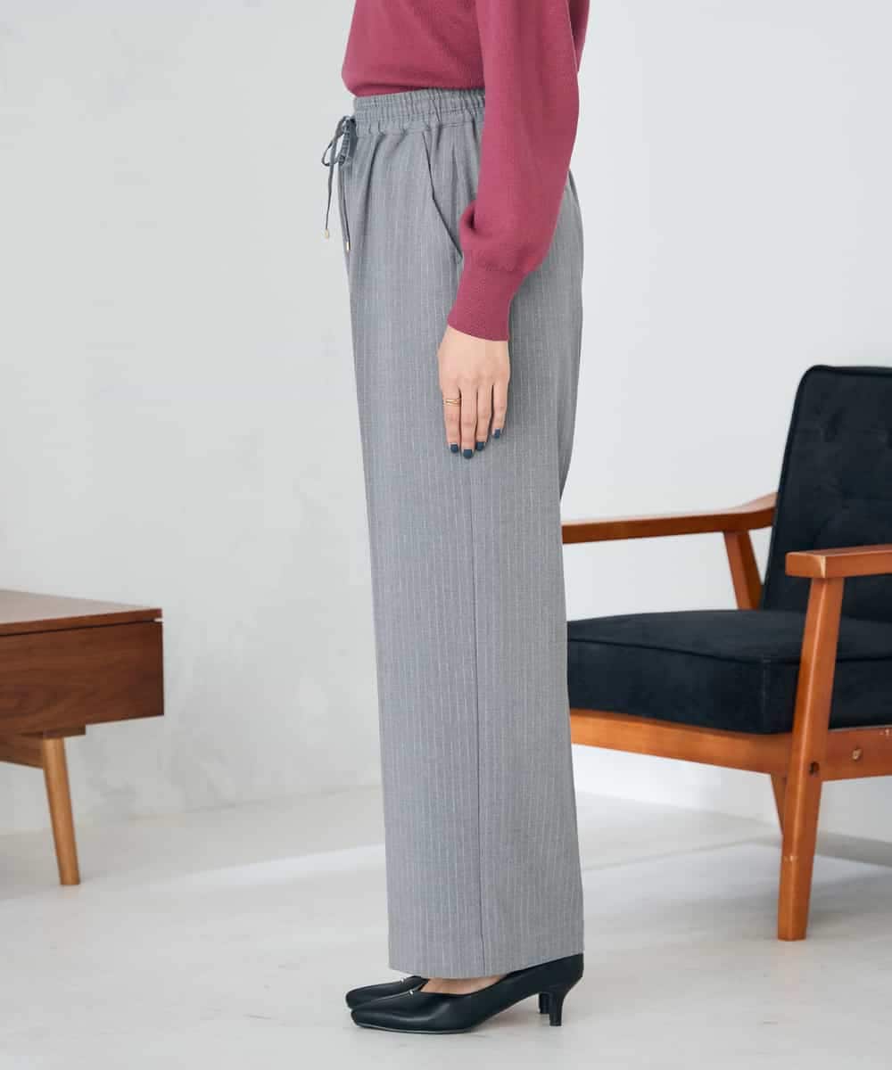 K2LAD17054 a.v.v(アー・ヴェ・ヴェ) 【イージーケア/洗える/ストレッチ】裏起毛美ラクるイージーストライプワイドパンツ ストライプ