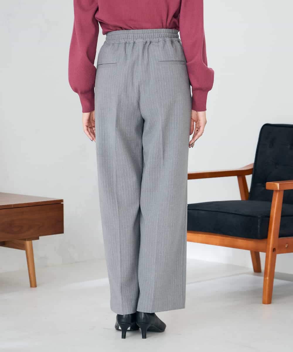 K2LAD17054 a.v.v(アー・ヴェ・ヴェ) 【イージーケア/洗える/ストレッチ】裏起毛美ラクるイージーストライプワイドパンツ ストライプ