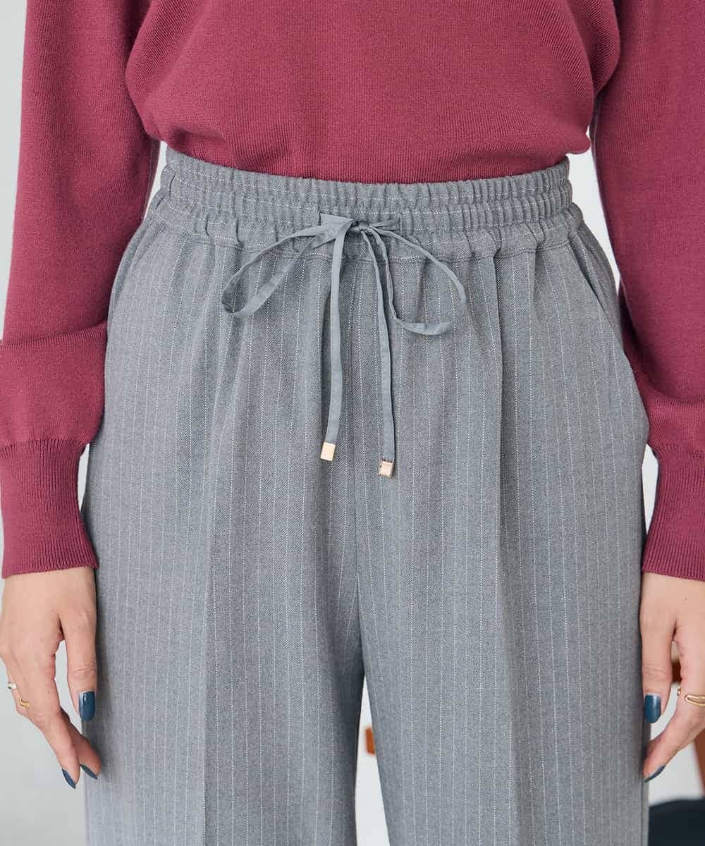 K2LAD17054 a.v.v(アー・ヴェ・ヴェ) 【イージーケア/洗える/ストレッチ】裏起毛美ラクるイージーストライプワイドパンツ ストライプ