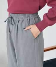 K2LAD17054 a.v.v(アー・ヴェ・ヴェ) 【イージーケア/洗える/ストレッチ】裏起毛美ラクるイージーストライプワイドパンツ ストライプ