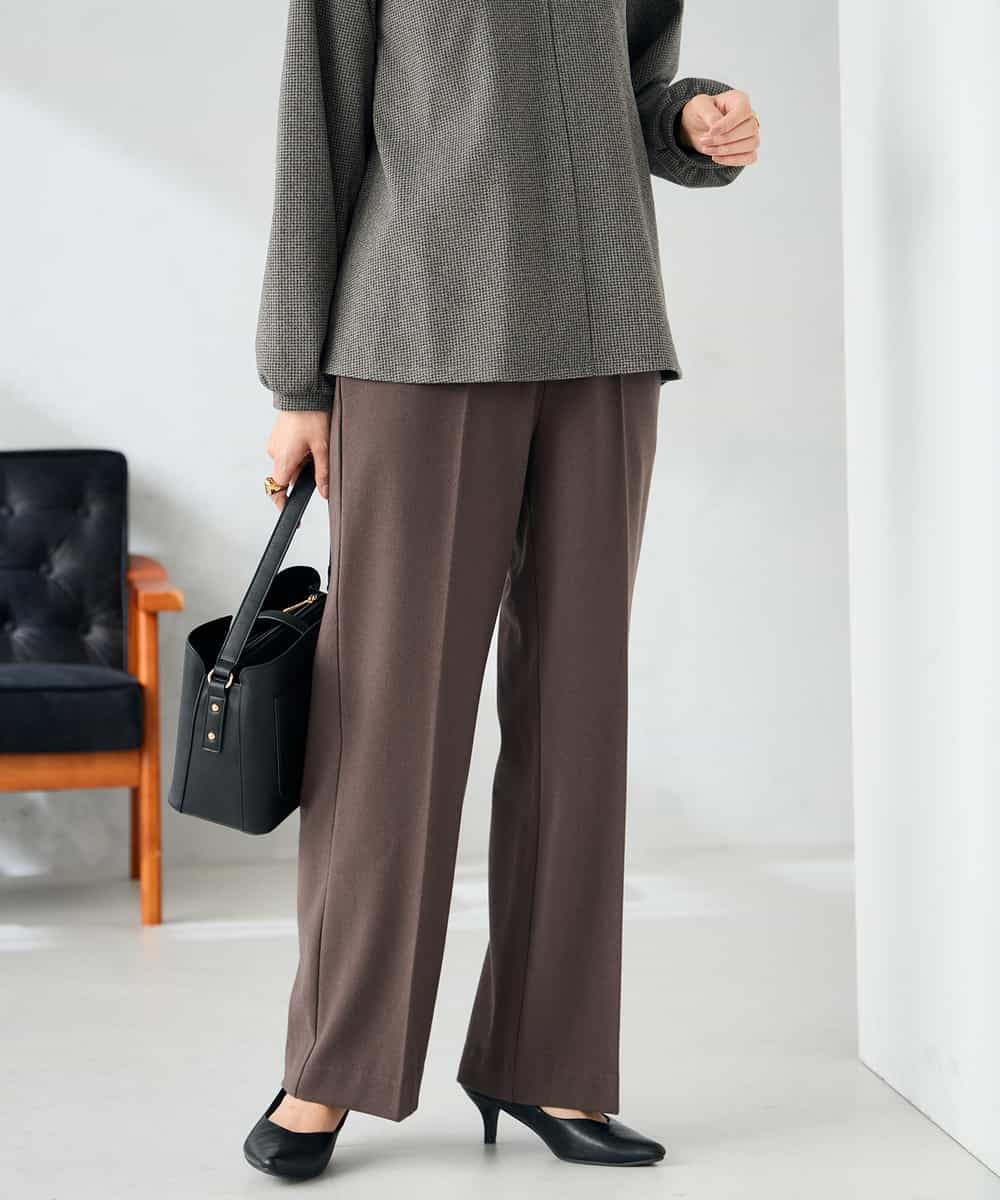 K2LAD18059 a.v.v(アー・ヴェ・ヴェ) 【イージーケア/洗える/ストレッチ】裏起毛美ラクるスッキリ見えストレートパンツ ブラウン