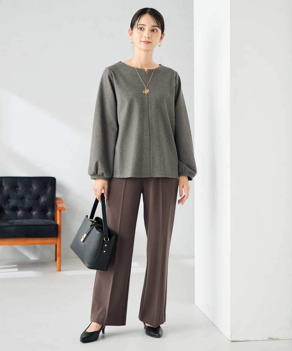 K2LAD18059 a.v.v(アー・ヴェ・ヴェ) 【イージーケア/洗える/ストレッチ】裏起毛美ラクるスッキリ見えストレートパンツ ブラウン