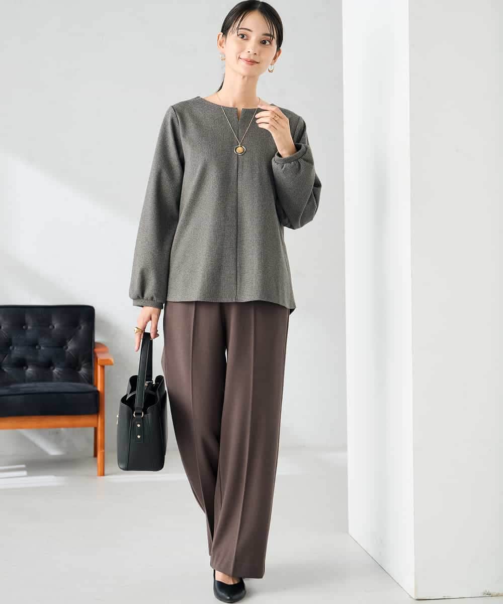 K2LAD18059 a.v.v(アー・ヴェ・ヴェ) 【イージーケア/洗える/ストレッチ】裏起毛美ラクるスッキリ見えストレートパンツ ブラウン