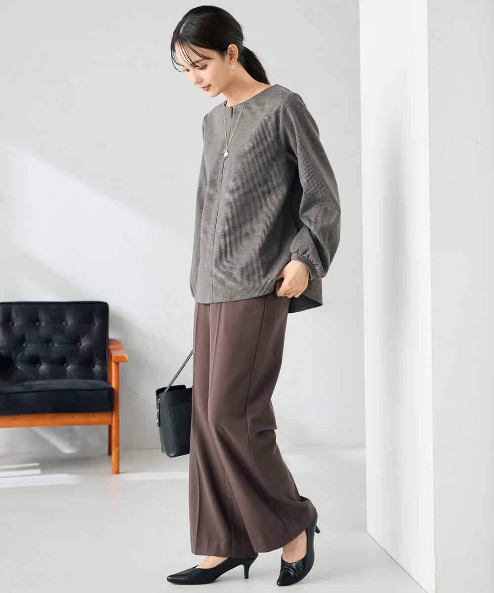 K2LAD18059 a.v.v(アー・ヴェ・ヴェ) 【イージーケア/洗える/ストレッチ】裏起毛美ラクるスッキリ見えストレートパンツ ブラウン